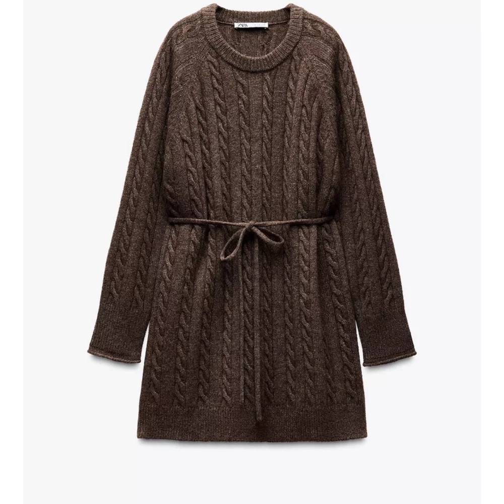 ZARA LONG CABLE KNIT WOOL BLEND SWEATER